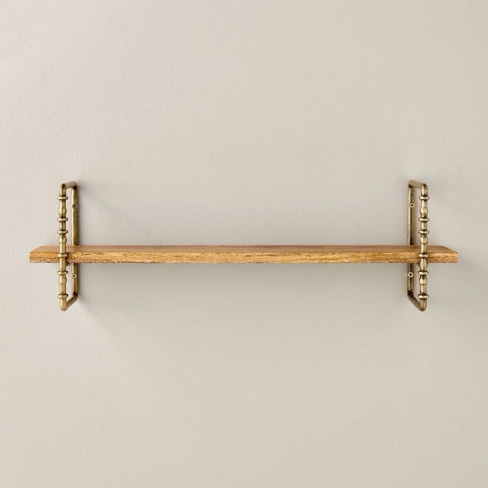 Hearth & Hand with Magnolia Twisted Brass Wood Singular Wall Shelf New